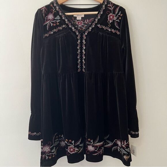 NWT Velvet Embroidered Peasant Tunic Top Folk Fairy Grunge Size iSmall - Picture 2 of 9